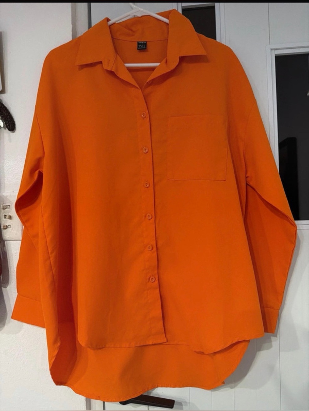 SHEIN Bright Orange Button-Down Shirt with Pocket
